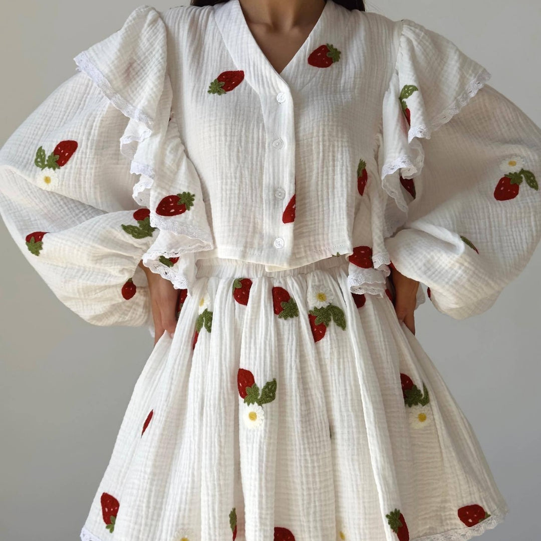 Damen Zweiteiliges Set mit herzförmigem Muster und luftiger Bluse Echo Archiv