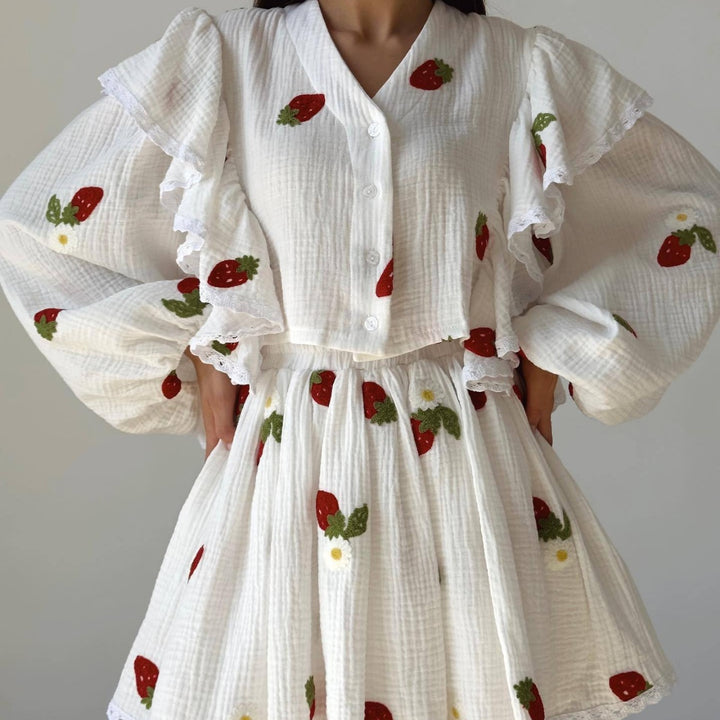 Damen Zweiteiliges Set mit herzförmigem Muster und luftiger Bluse Echo Archiv
