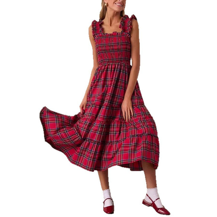 Damen Maxikleid mit voluminösen Rüschendetails und klassischen Karo-Muster Echo Archiv