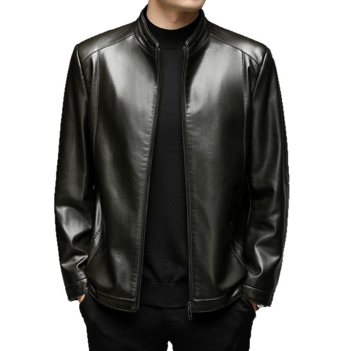 Herren Slim-Fit Kunstleder-Blouson mit Stehkragen und verdeckter Reißverschluss Echoarchiv