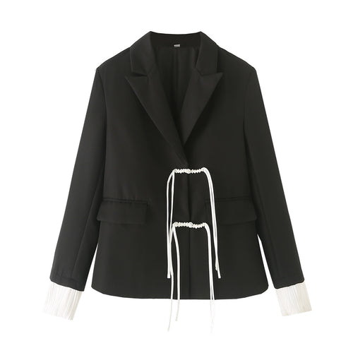 Damen nan taillierter Blazer mit Kordelzugdetail und plissierten Manschetten Echo Archiv