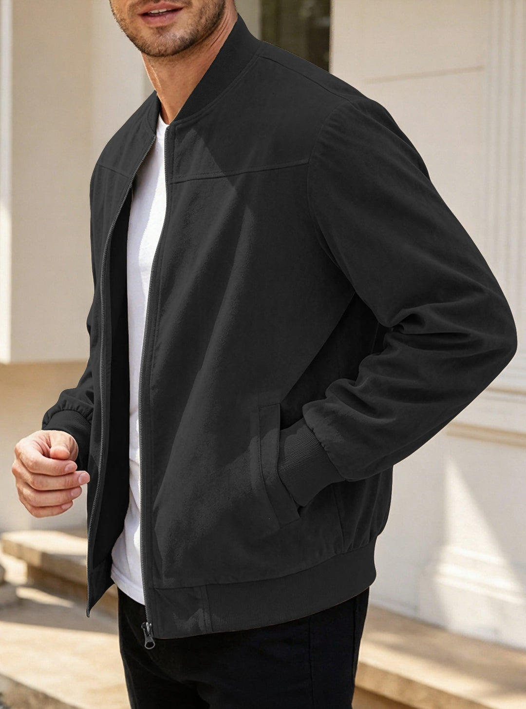 Herren Leichte Bomberjacke im Velours-Look mit Reißverschluss und Rippbündchen Echoarchiv