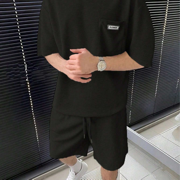 Herren lässiges Kurzarm-T-Shirt und Shorts Set mit strukturierter Oberfläche Echoarchiv