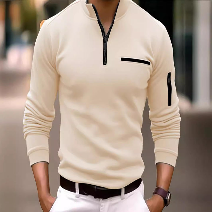 Herren Sweatshirt mit modernem Stehkragen und praktischen Reißverschlusstaschen Echoarchiv