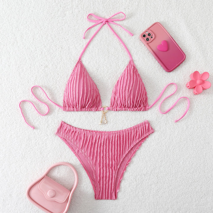 Damen Triangel-Bikini mit feiner Ripptextur und verspieltem Schmuckdetail Echo Archiv