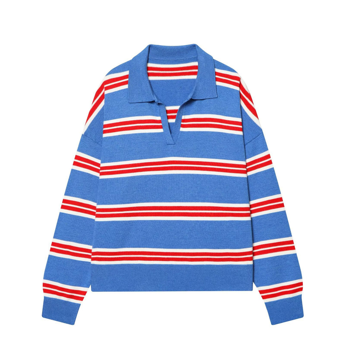 Damen Oversize Cropped Rugby-Pullover mit Polokragen und V‑Ausschnitt Echoarchiv