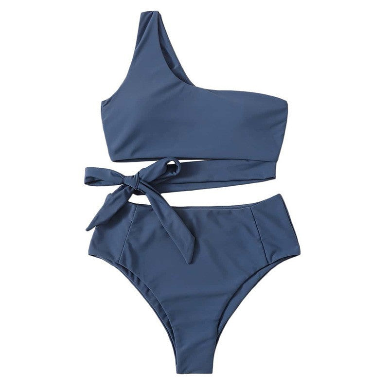 Damen One-Shoulder Bikini mit hoher Taille und seitlichem Bindeband Echo Archiv