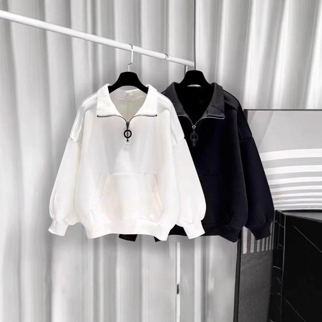 Damen Sportlicher Hochkragen Pullover mit Reißverschluss Echoarchiv