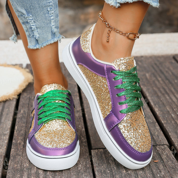 Damen modische Plateausneaker mit Glitzerpanelen, Sternapplikation und gepolsterter Komfortsohle Echo Archiv
