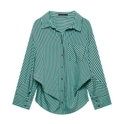 Damen Gestreifte Oversize-Hemdbluse mit Brusttasche und weiten Manschetten Echo Archiv