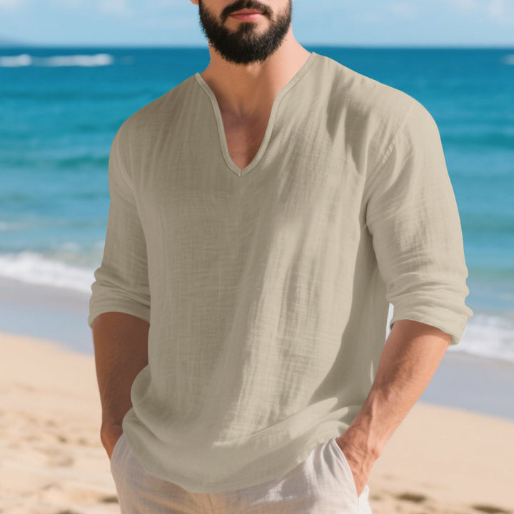 Herren lässiges Langarmshirt mit V-Ausschnitt Echoarchiv