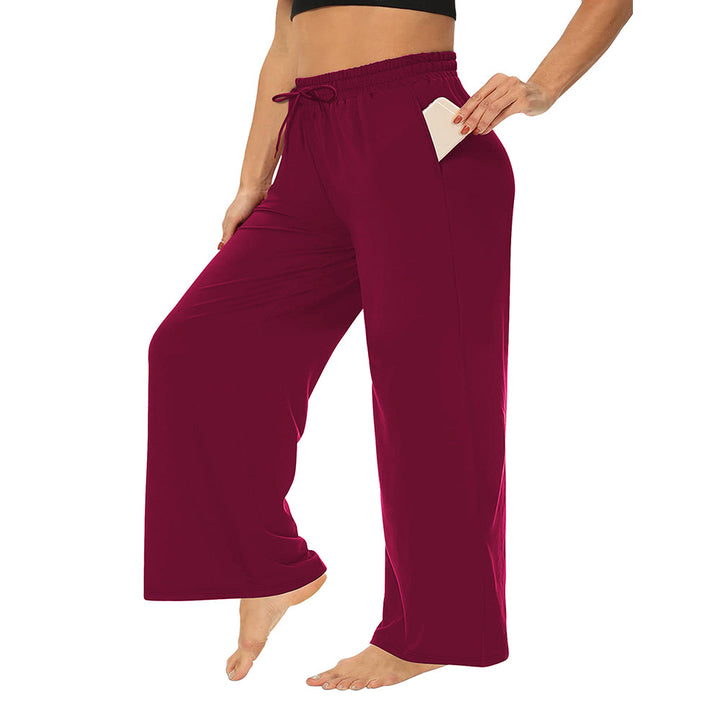 Damen Weite High-Waist Yogahose mit Leopardenmuster und Kordelzug echoarchiv-