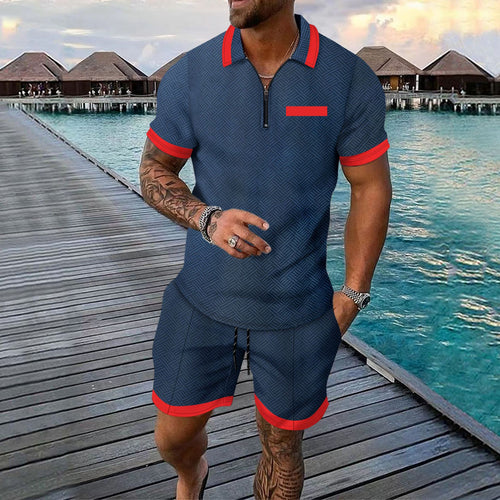 Herren sportliches Kurzarm-Set mit funktionalem Reißverschluss und farblich abgesetzten Details Echoarchiv