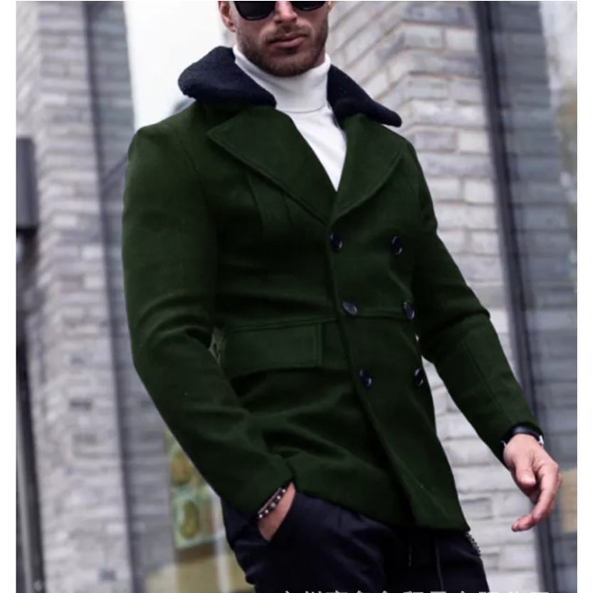 Herren eleganter Wollmantel mit Teddyfell-Kragen Echoarchiv