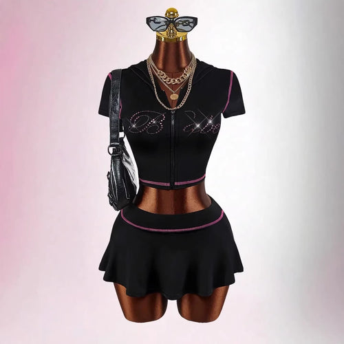 Damen sportliches Crop-Top mit Rock-Set Echo Archiv