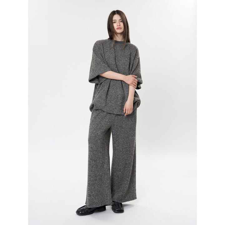 Damen Oversize Strick-Set mit kastigem Kurzarm-Pullover und weitem High‑Waist Palazzohose Echoarchiv