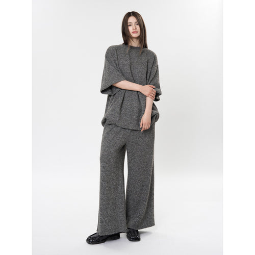 Damen Oversize Strick-Set mit kastigem Kurzarm-Pullover und weitem High‑Waist Palazzohose Echoarchiv