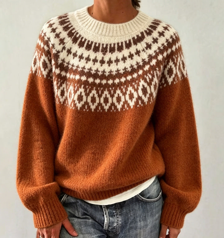 Damen Rundhalsausschnitt Norweger-Pullover mit Fair-Isle-Jacquard – Mavelle
