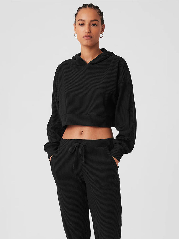 Damen Gerippte High‑Waist Loungehose mit Kordelzug und Bündchen – Avélisse