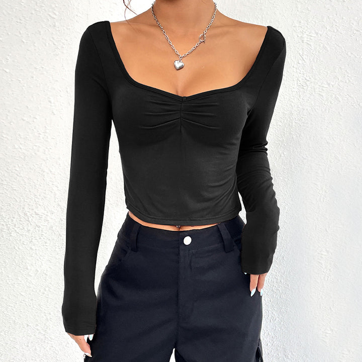 Damen gerafftes Cropped-Longsleeve mit Herz-Ausschnitt und Seitenschlitzen – Avérine