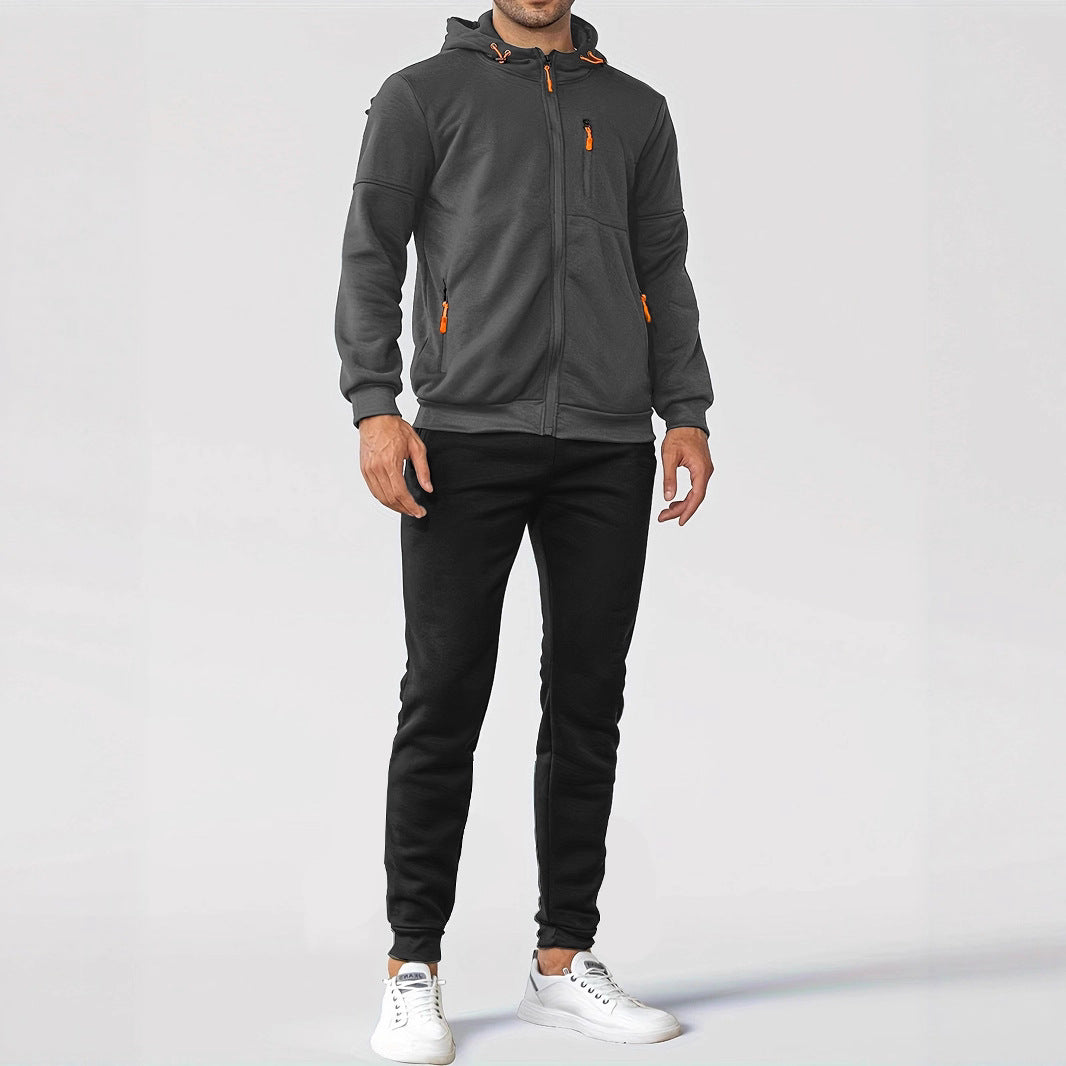 Herren technische Kapuzenjacke mit durchgehendem Frontreißverschluss, Brusttasche mit Reißverschluss und elastischen Bündchen – Taviero