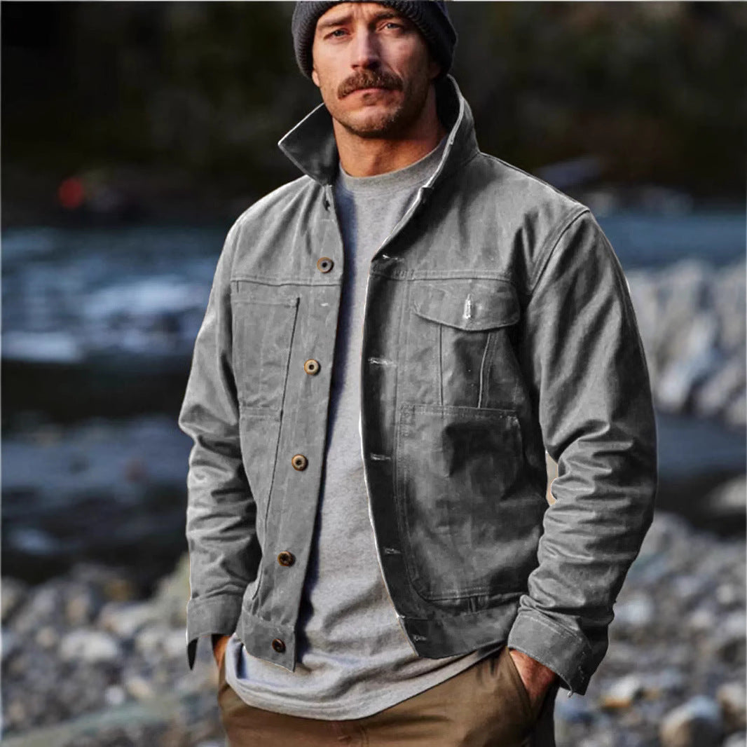 Herren leichte Utility-Jacke mit praktischen Taschen und stylischem Stehkragen Echoarchiv