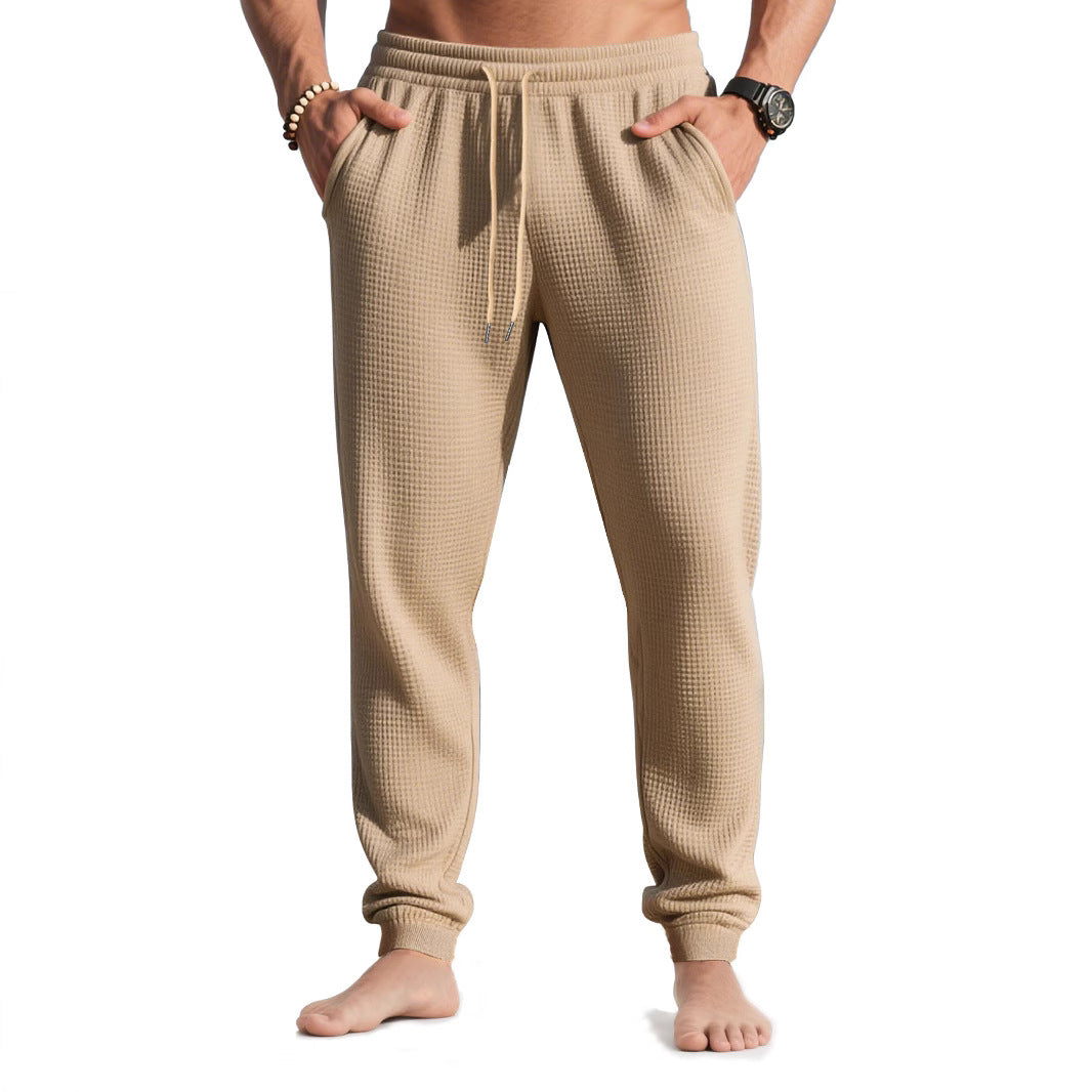 Herren nan Waffelstruktur-Loungehose mit elastischem Bund Kordelzug und Eingrifftaschen Echo Archiv