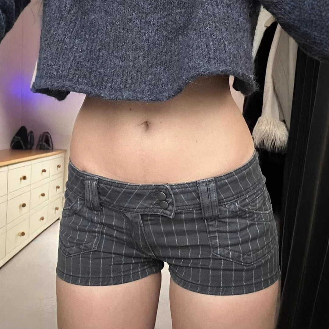 Damen Designer Denim-Shorts mit Streifenmuster und taillierter Passform Echo Archiv