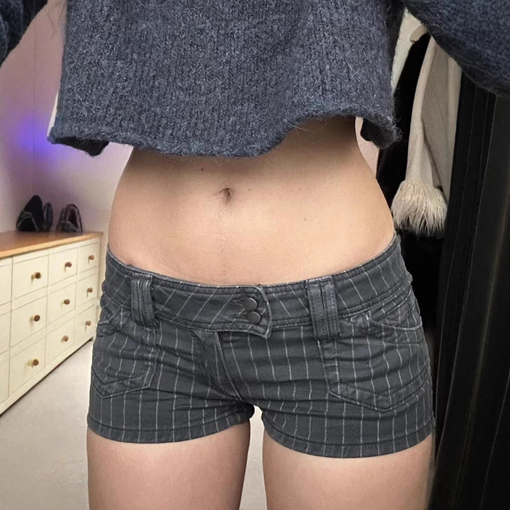 Damen Designer Denim-Shorts mit Streifenmuster und taillierter Passform Echo Archiv