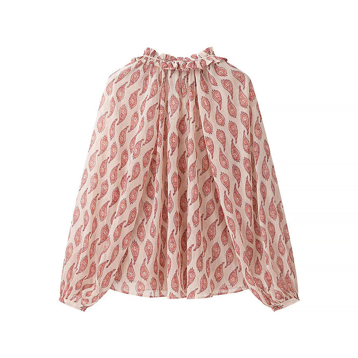 Damen nan locker geschnittene Chiffonbluse mit Rüschenkragen und Bandverschluss Echo Archiv