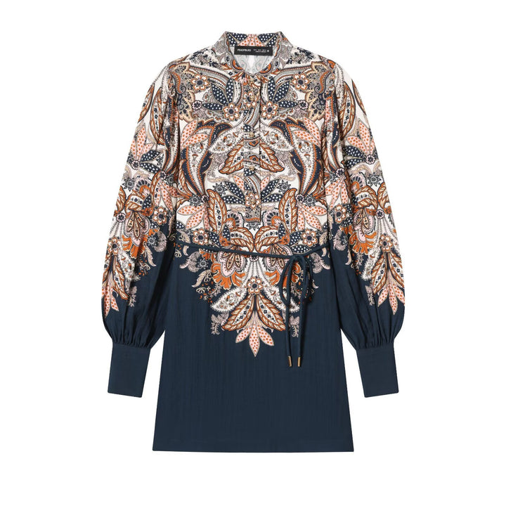 Damen Boho-Tunika‑Midikleid mit Paisley‑Print, Ballonärmeln und Tunnelzug Echoarchiv