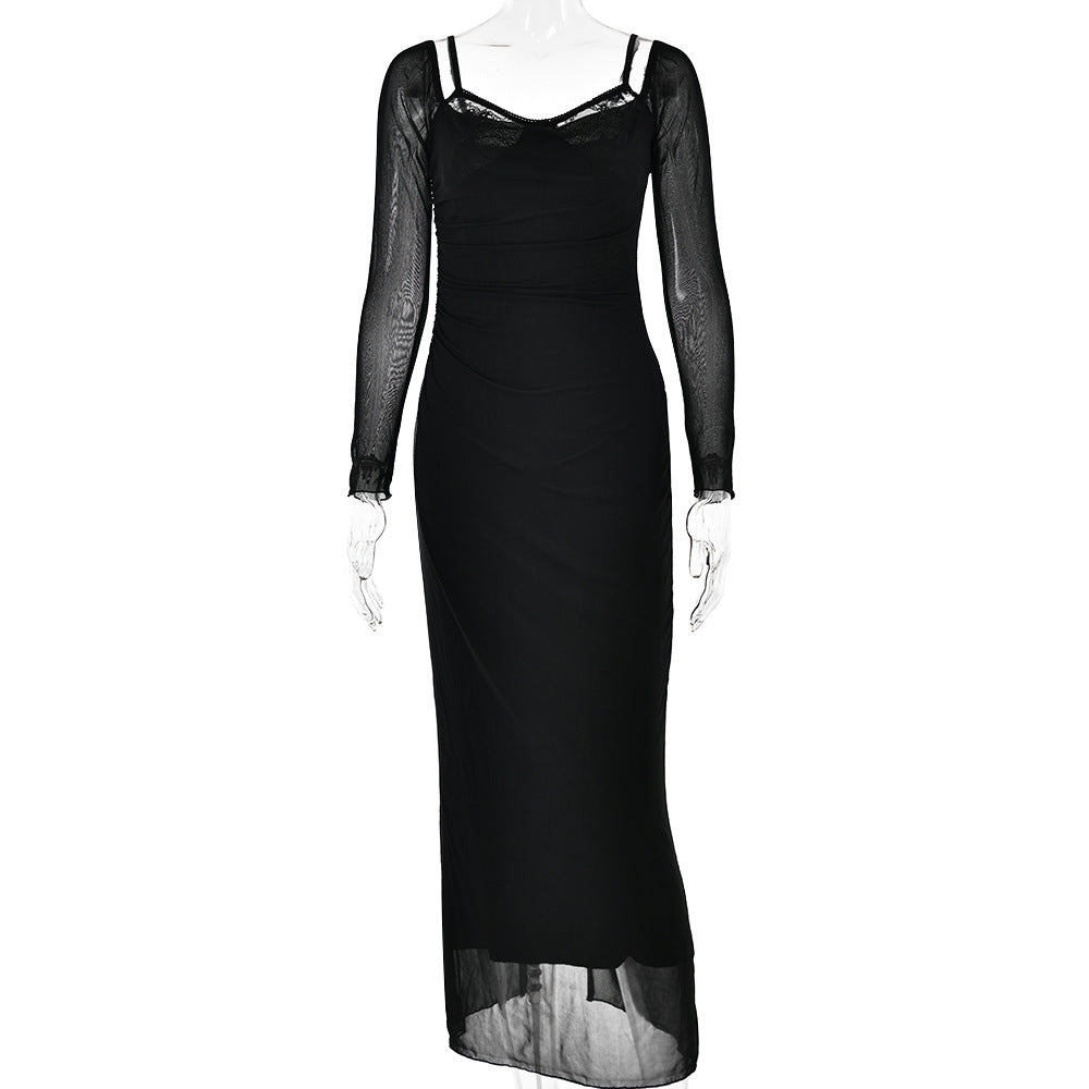 Damen Elegantes Maxikleid mit transparenten Ärmeln Echo Archiv
