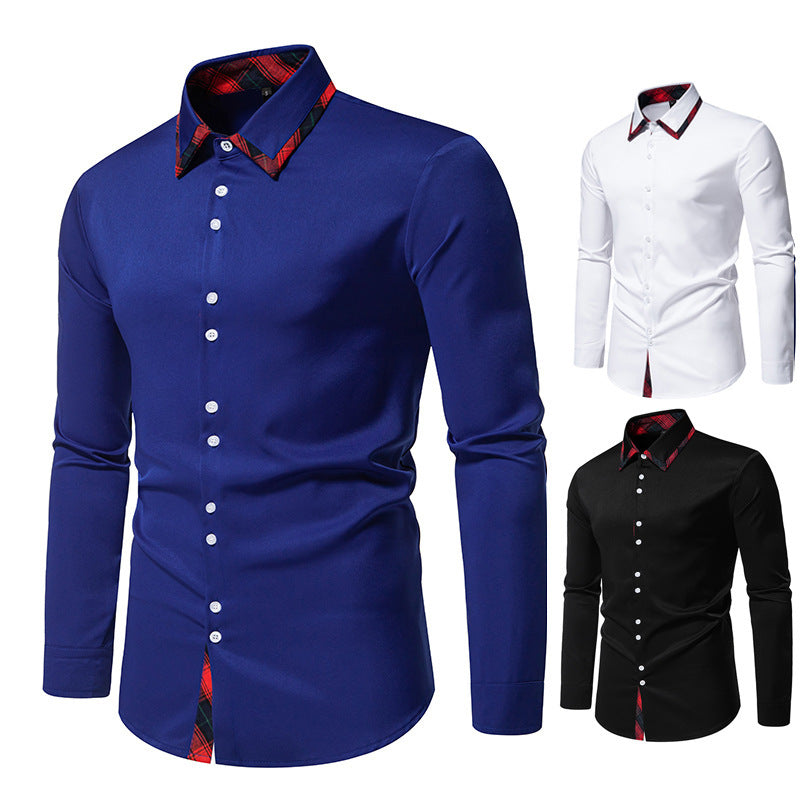 Herren elegantes Langarmhemd mit kreativem Kragen und kontrastierenden Details Echoarchiv