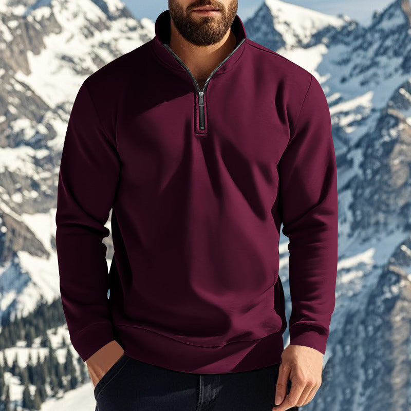 Herren komfortables Halbzip-Sweatshirt mit Stehkragen, leicht angerauter Innenseite und geripptem Saum – Marzano