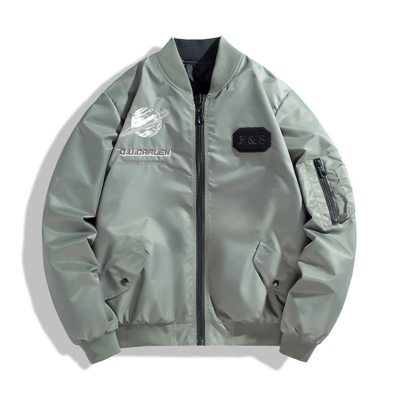 Männermode  bestickte Planet Pilot Bomberjacke mit Reißverschlussärmel-Nutzentasche Echo Archiv