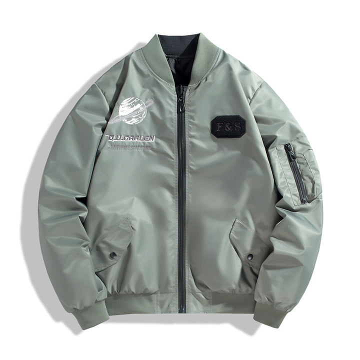 Männermode  bestickte Planet Pilot Bomberjacke mit Reißverschlussärmel-Nutzentasche Echo Archiv