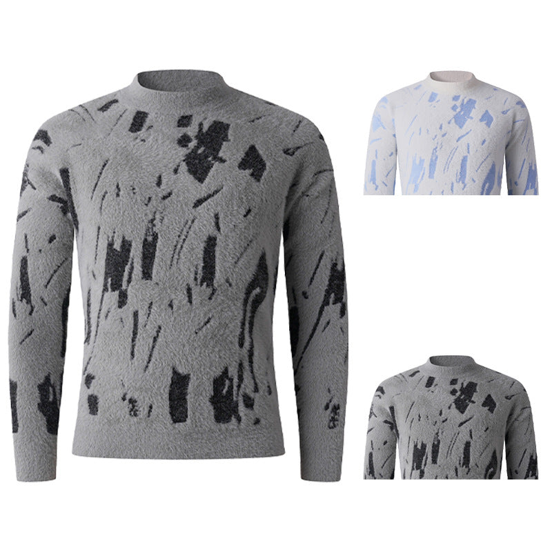 Herren Strukturierter Mockneck-Pullover mit abstraktem Brush-Pattern Echo Archiv