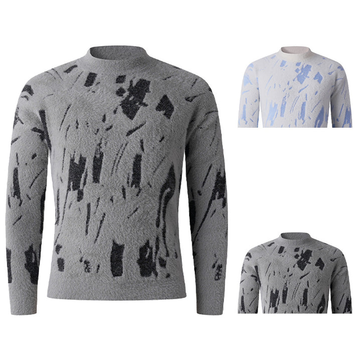 Herren Strukturierter Mockneck-Pullover mit abstraktem Brush-Pattern Echo Archiv