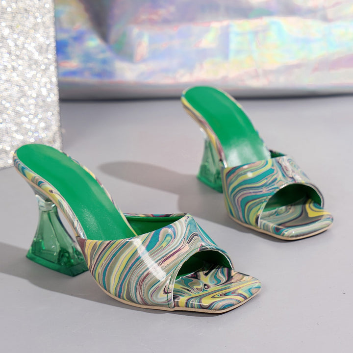 Damen nan elegante Mules mit skulpturalem Trichterabsatz offenem Zehenbereich und gepolstertem Komfortfußbett Echo Archiv