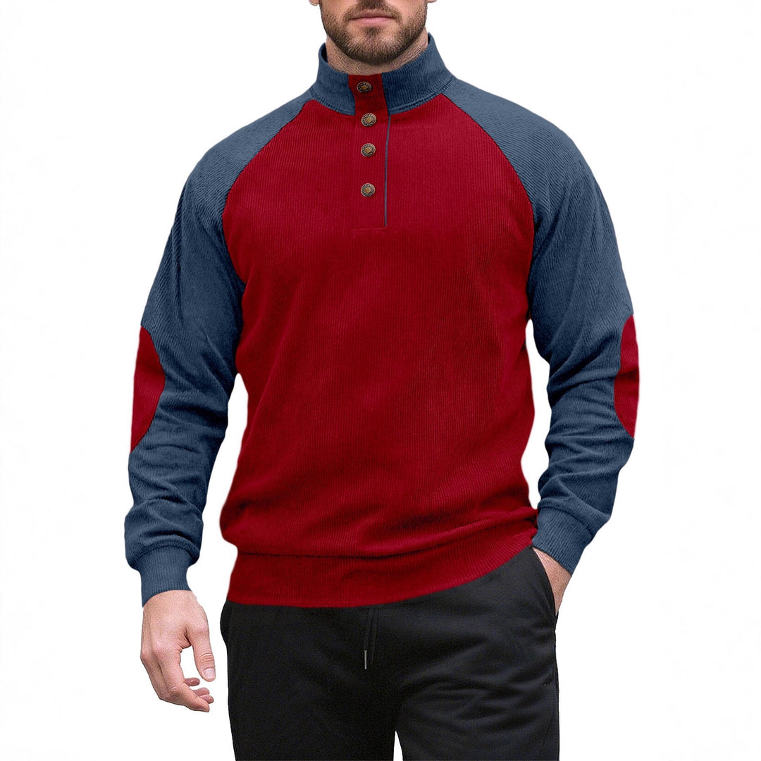 Herren Strickpullover mit modernem Stehkragen und Knopfleiste Echoarchiv