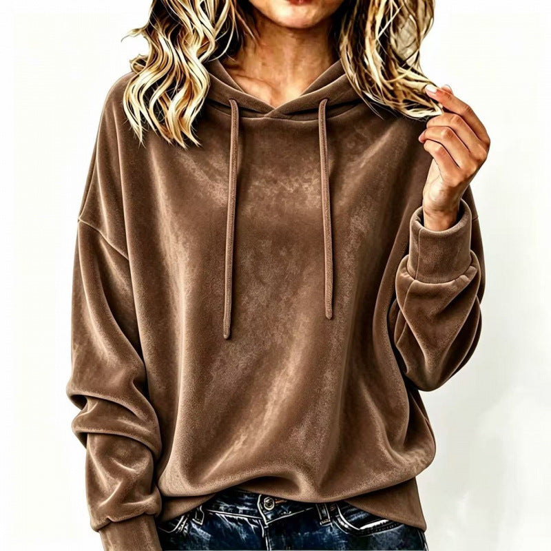 Damen Velours-Oversize-Kapuzenpullover mit Raglanärmeln Echoarchiv