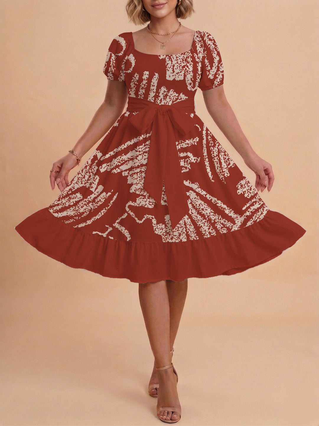 Damen A-Linien-Kleid mit floralen Motiven und taillierbarem Gürtel Echo Archiv