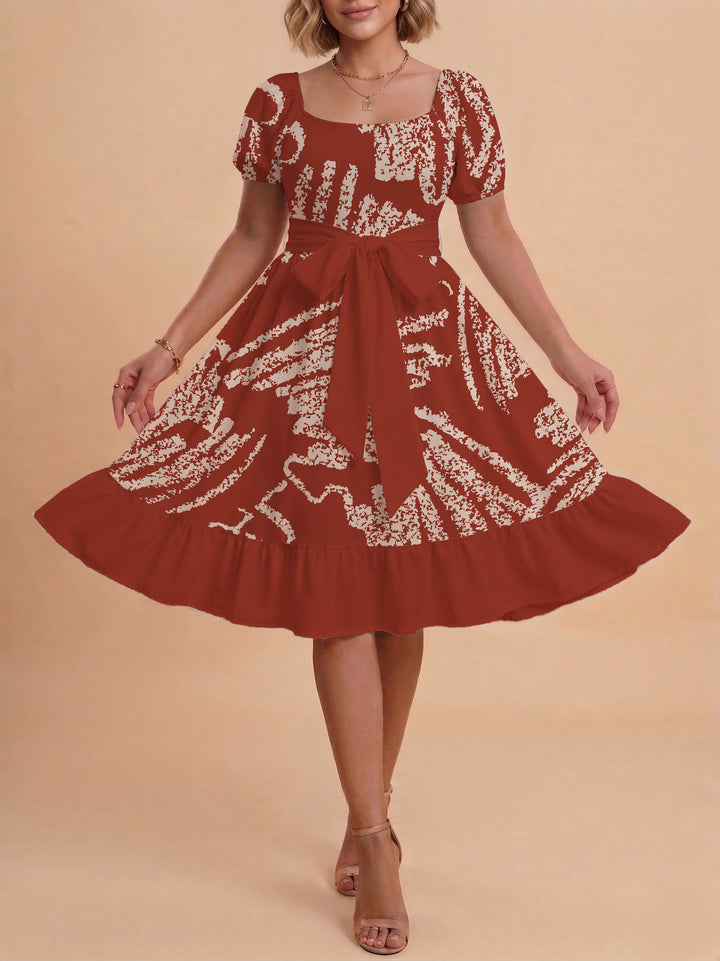 Damen A-Linien-Kleid mit floralen Motiven und taillierbarem Gürtel Echo Archiv