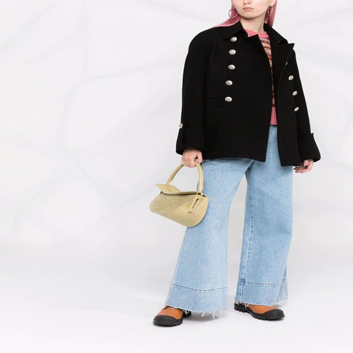 Damen Kurzer Boxy‑Wollmix‑Mantel im Military‑Look mit Zierrundknöpfen Echoarchiv