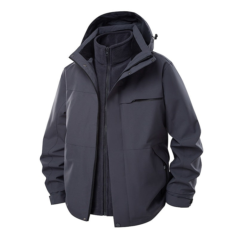 Herren zweilagige Funktions-Übergangsjacke mit abnehmbarer Fleece-Innenjacke, Kapuze & wasserabweisender Hülle Echoarchiv