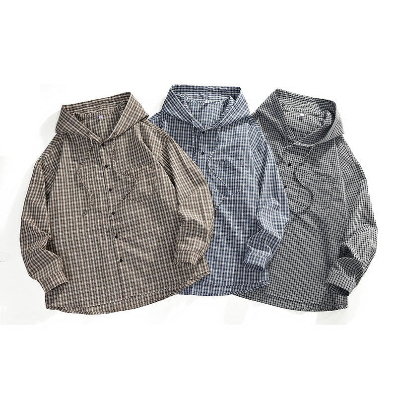 Herren Karierter Overshirt-Hoodie aus Baumwollmix mit Kapuze & Relaxed-Fit Echo Archiv