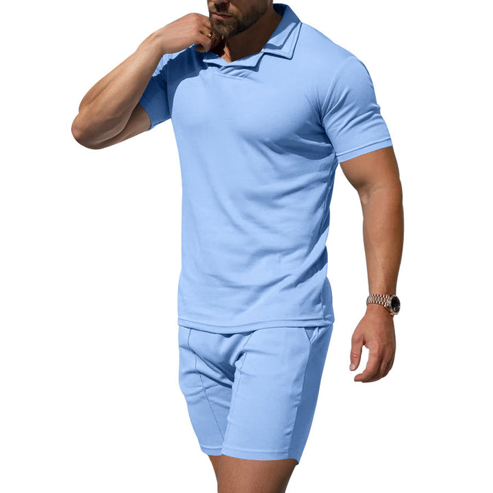 Herren Poloshirt und Shorts-Set aus hautfreundlichem, elastischem Material mit modischem Kragen Echoarchiv