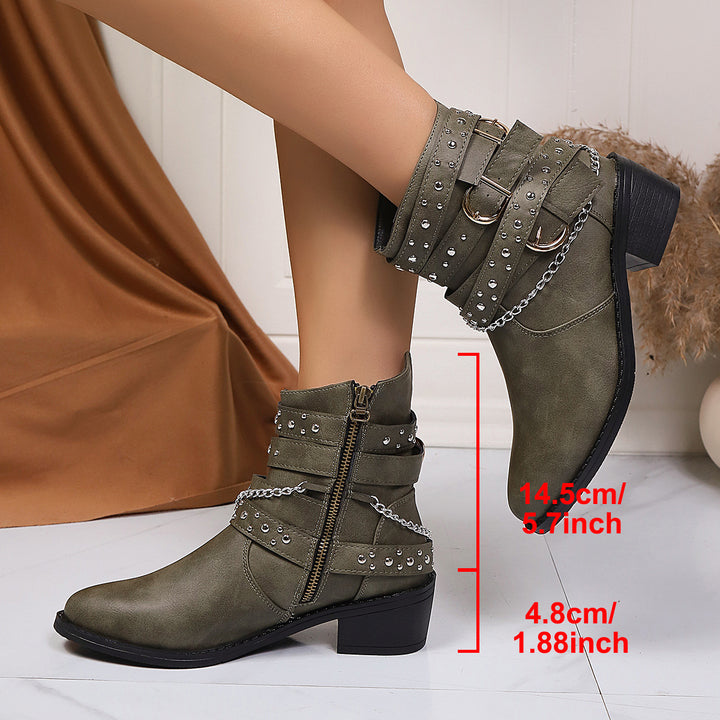 Damen Nietenbesetzte Stiefelette mit Ketten‑ und Schnallen‑Details – Varelle