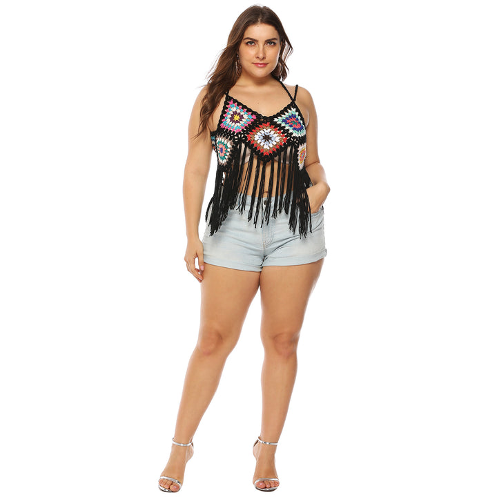 Damen gehäkeltes Crop-Top mit buntem Fransen-Design Echo Archiv