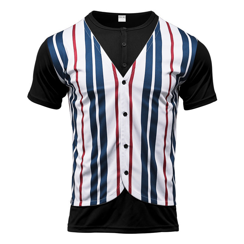 Herren Kurzarm-Henley-Shirt mit gestreiftem Design und modernem Schnitt Echoarchiv